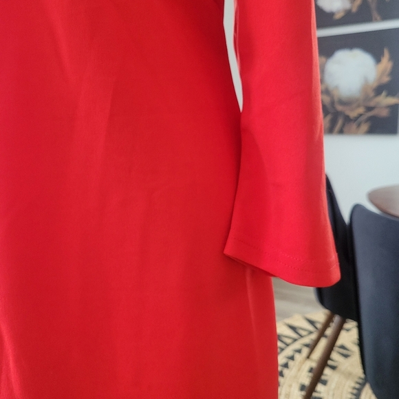 3/$30 Bold Red Long Sleeve Dress With Epic Shoulder Pads - Picture 5 of 11